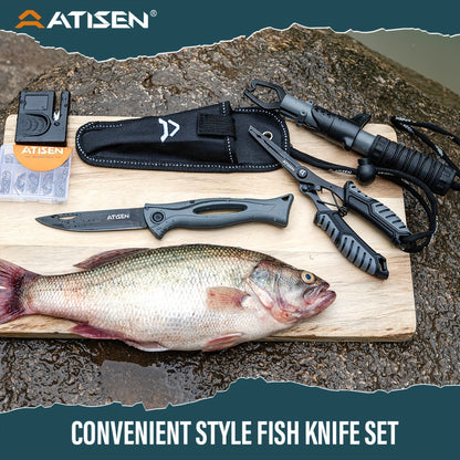 Fishing Knife Set 106PCS – Bait Knife, Luya Tongs, Knife Sharpener, Fishing Line Clippers & Anti-Loss Stretch Rope
