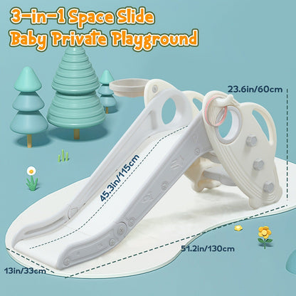 Foldable Toddler Slide for Indoor & Outdoor – Non-Slip Steps, Safe Handrail, Anti-Slip Mat, Extra-Long Buffer Slide