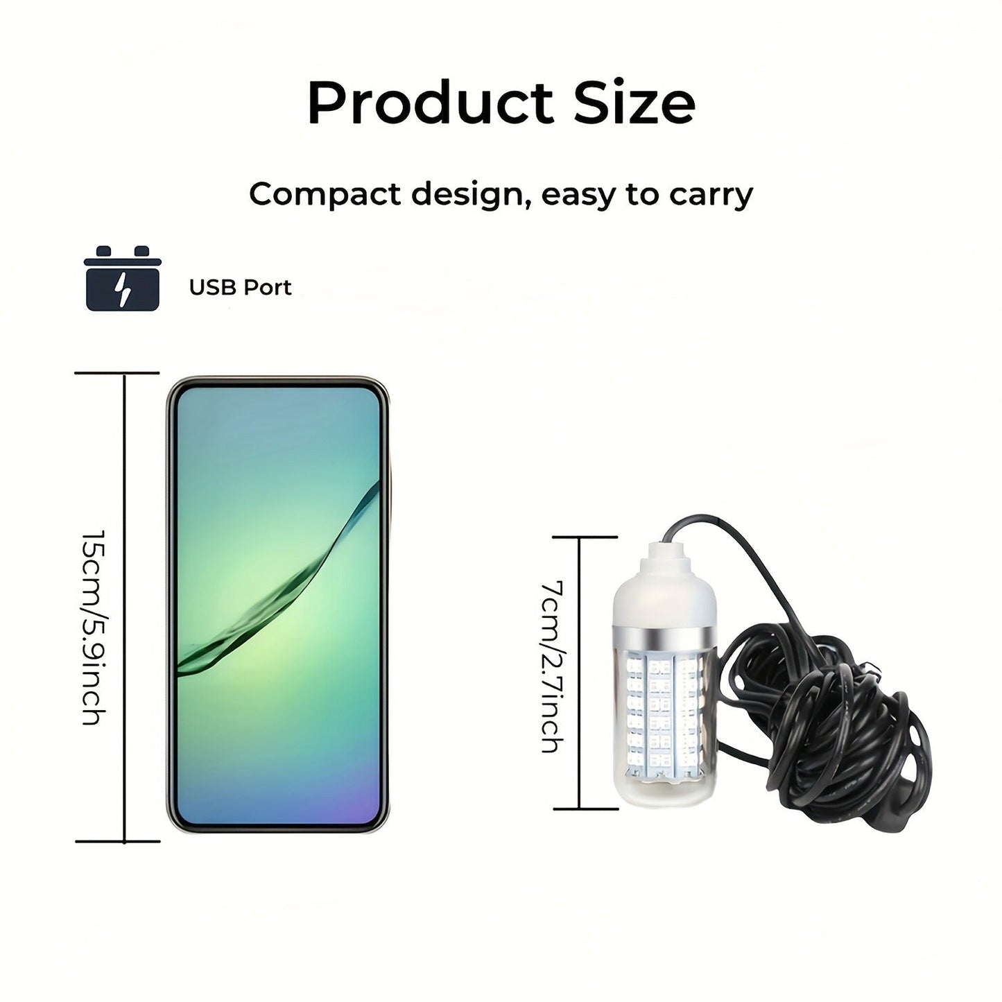 108 LED Underwater Fishing Light – IP68 Waterproof Night Fishing Lure Light with USB Connector & 16.4ft Cable