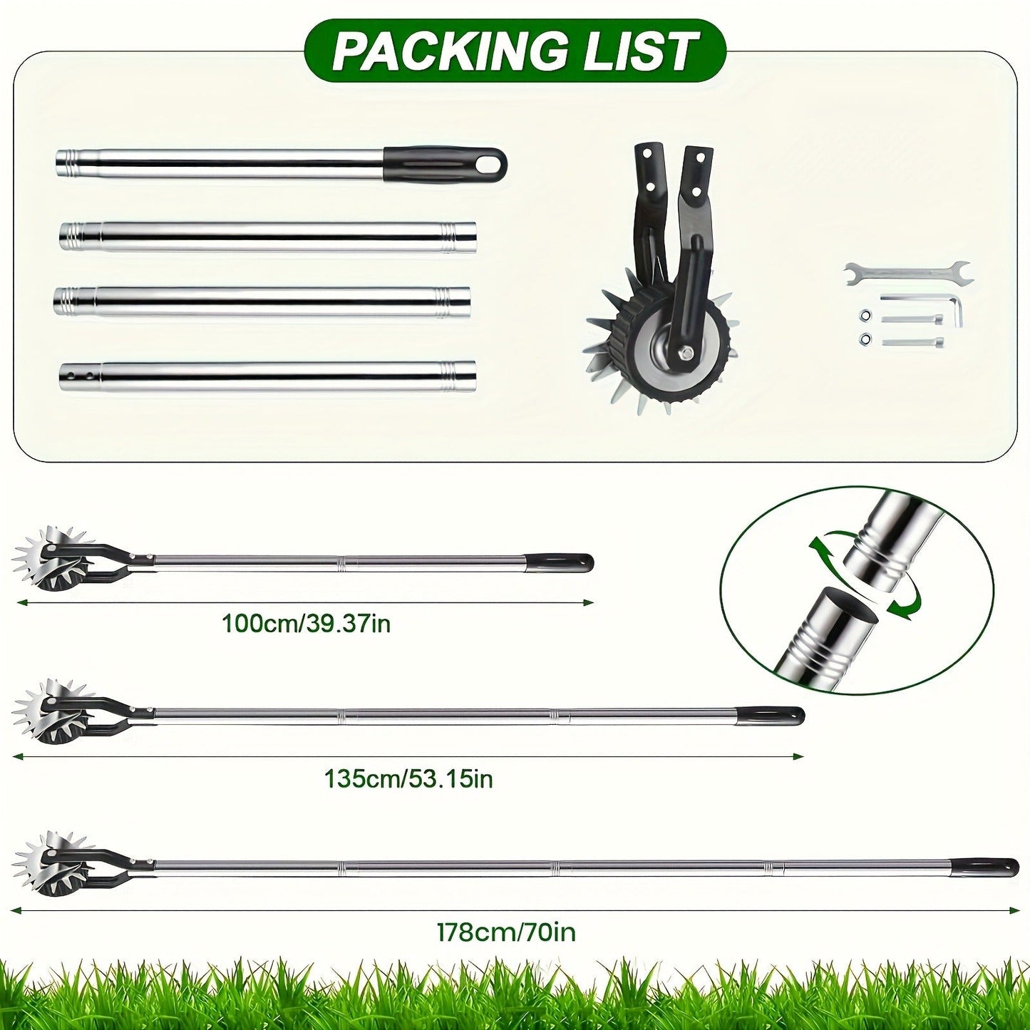 Wheeled Lawn Edger Manual Rotary Trimmer with 3/4-Section Stainless Steel Handle – Walk-Behind Grass Edger for Sidewalk