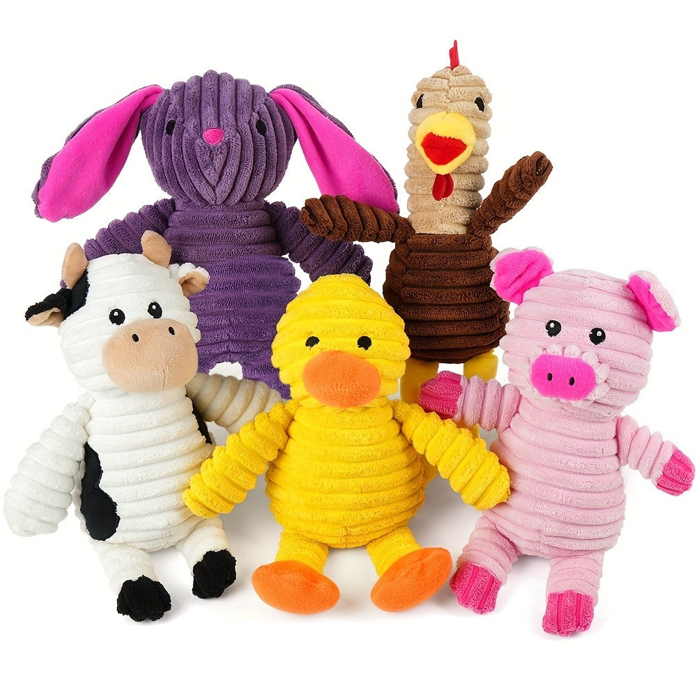 Dog Chew Toys, Squeaky Plush Dog Toys Pack of 5 – Stuffed Animal Dog Toy Bundle with Embroidered Safety Eyes