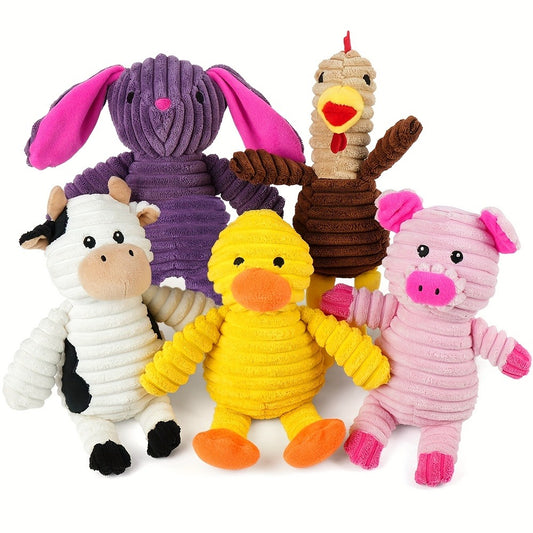 Dog Chew Toys, Squeaky Plush Dog Toys Pack of 5 – Stuffed Animal Dog Toy Bundle with Embroidered Safety Eyes