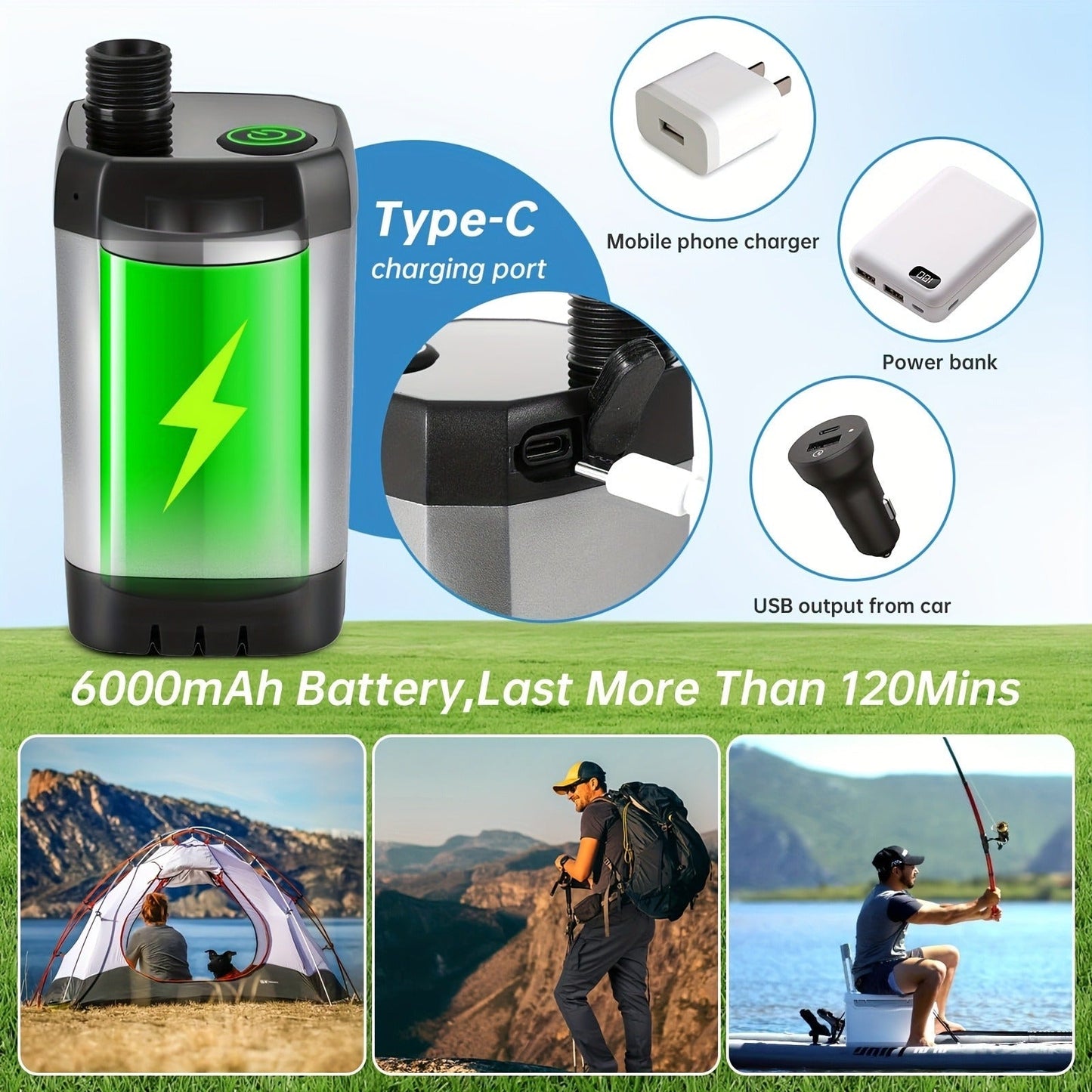 Camping Shower Portable with Smart Digital Temperature Display, 6000mAh USB Rechargeable Battery, 6 Spray Modes for Outdoor Hiking Pet
