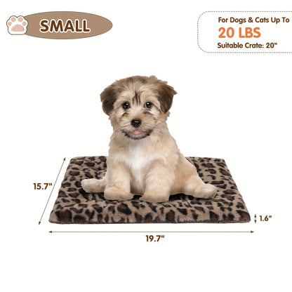 Reversible Plush Pet Mat Leopard Print Fleece Soft Warm Dog Cat Bed Pad Anti-Slip Machine Washable for Crate Car Sofa Floor