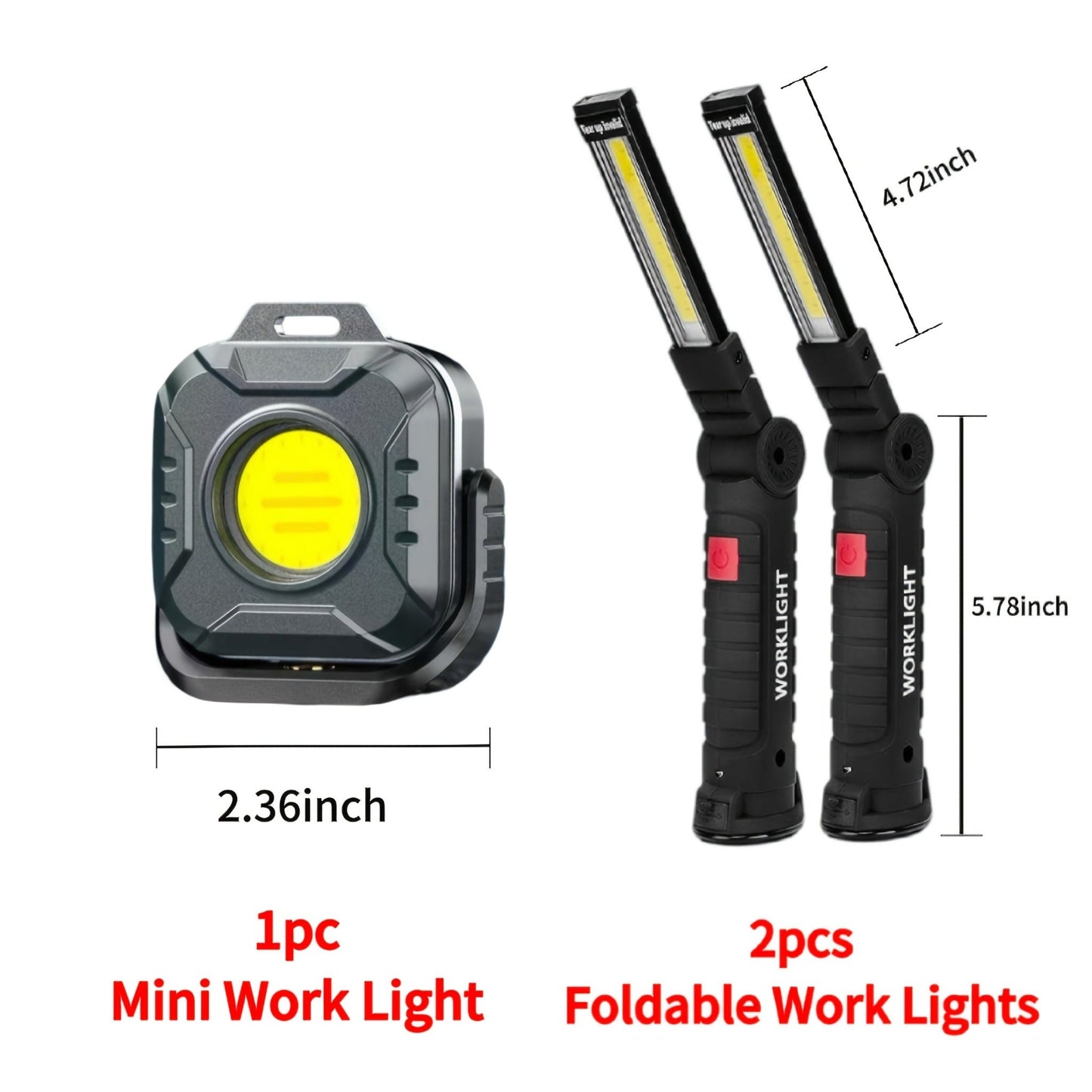 COB LED Work Light Rechargeable – Magnetic Base Portable Flashlight, 1000 Lumen Adjustable Beam, Multi-Pack Hanging Lamp for Garage