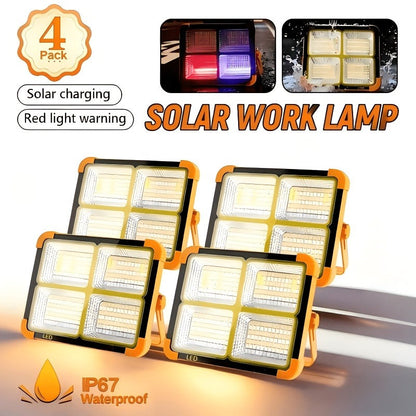 Magnetic Solar Work Light with Hook – 6500 Lumen LED Camping Light, Adjustable Brightness, Solar & USB-C Dual Charging, 6 Modes