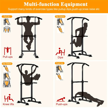 Power Tower Dip Station Pull Up Bar for Home Gym – 330lb Capacity, 10 Height Levels 65"-83", 6 Exercise Positions