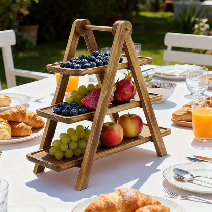 Cake Stand 3 Tier Wooden Serving Tray Farmhouse Dessert Display Cupcake Tower Bread Basket Collapsible Tiered Platter for Wedding Party