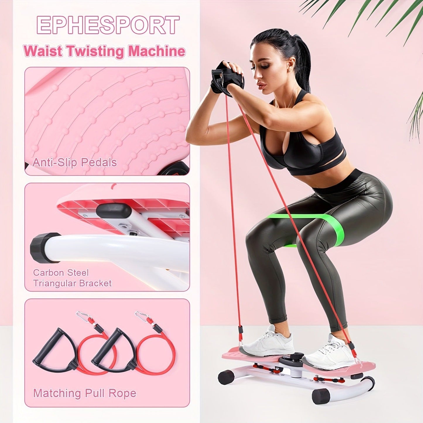 Fitness Equipment Waist Twist Platform with Figure-Eight Resistance Tubes Display and Three Colors