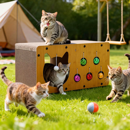 Cat Scratching Board with Interactive Rolling Ball – Multifunctional Cat Furniture for Scratching Playing & Resting