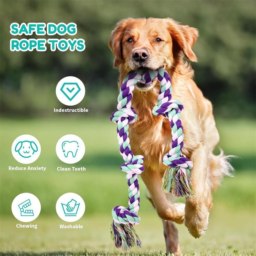 Rope Dog Toy 6-Knot Tug of War Chew Toy for Large Dogs – Heavy Duty Teeth Cleaning Rope Bone Toy for Aggressive Chewers