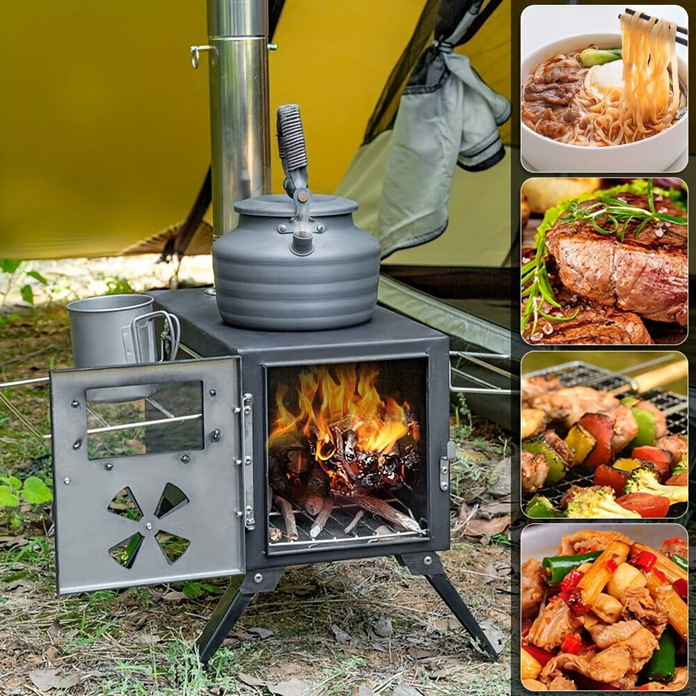 Wood Burning Camp Stove with Chimney Pipe Portable Outdoor Camping Stove for Cooking, BBQ, Boiling Water & Heating