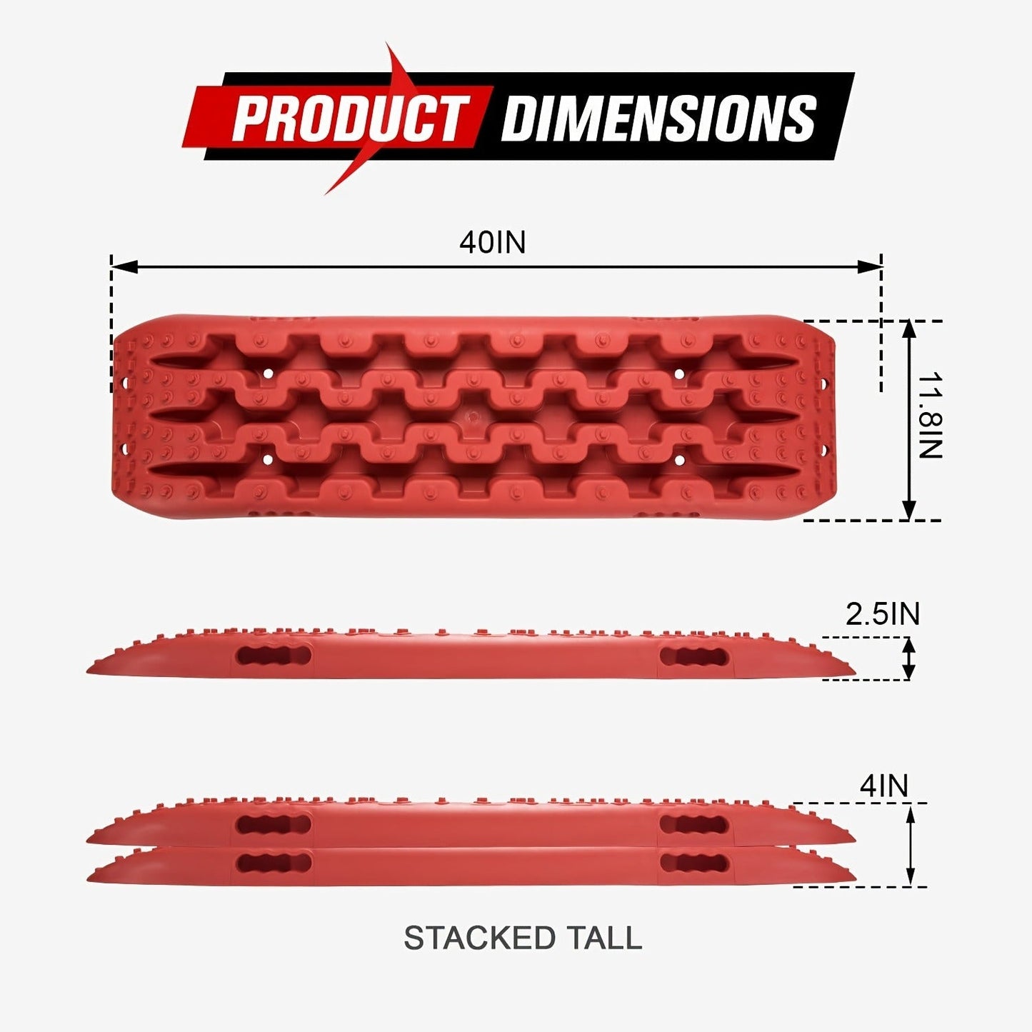 Off-Road Traction Boards Recovery Tracks 2-Pack – 10-Ton Capacity, 40”×11.8” PP Traction Mats for Sand, Mud & Snow