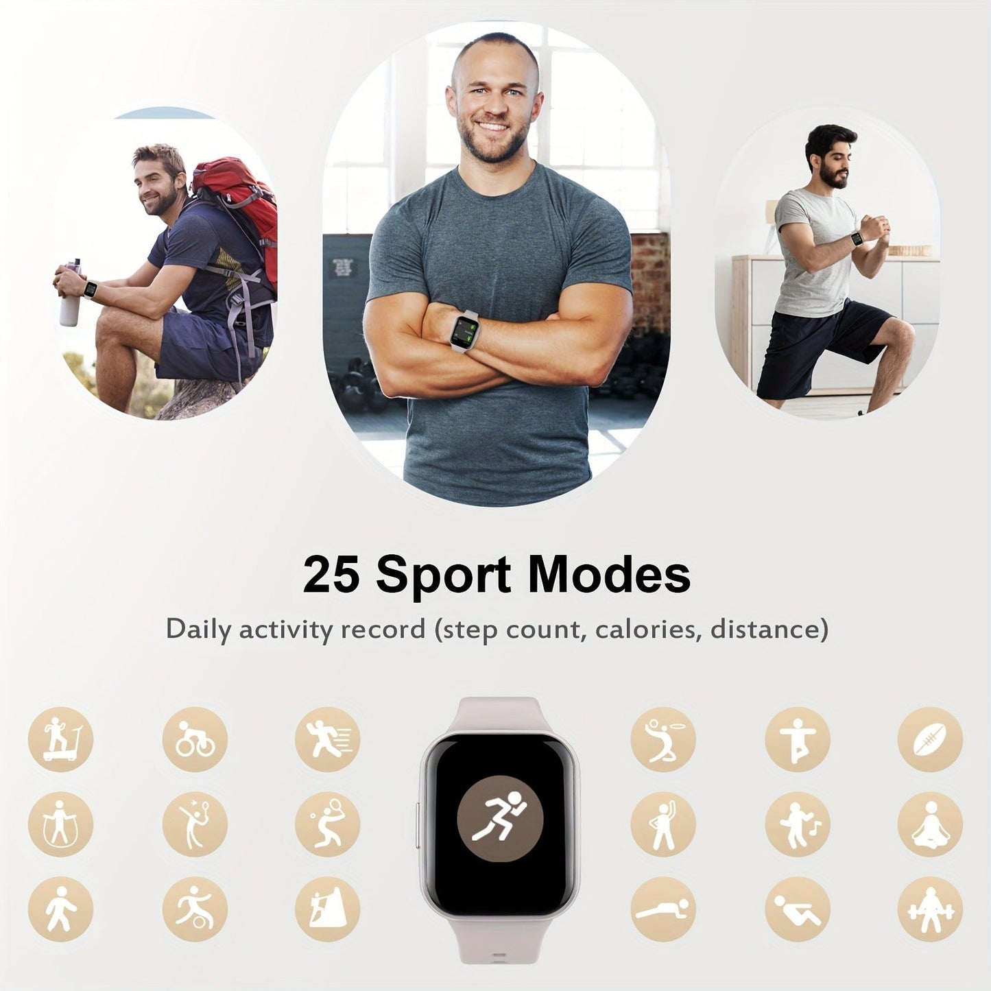 Smartwatch 1.69" HD Screen, 25 Sports Modes, IP68, Color Options & Everyday Wear Design with Activity Tools, Alerts and Color or Strap