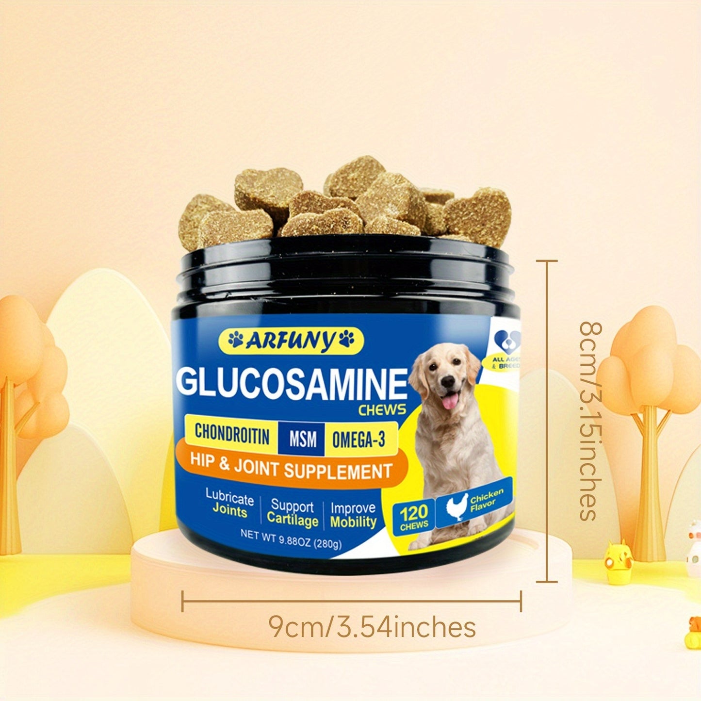Dog Glucosamine Joint Supplement Chews 120ct | Chicken Flavor Soft Chews with Glucosamine, Chondroitin, MSM & Vitamins for Hip & Joint