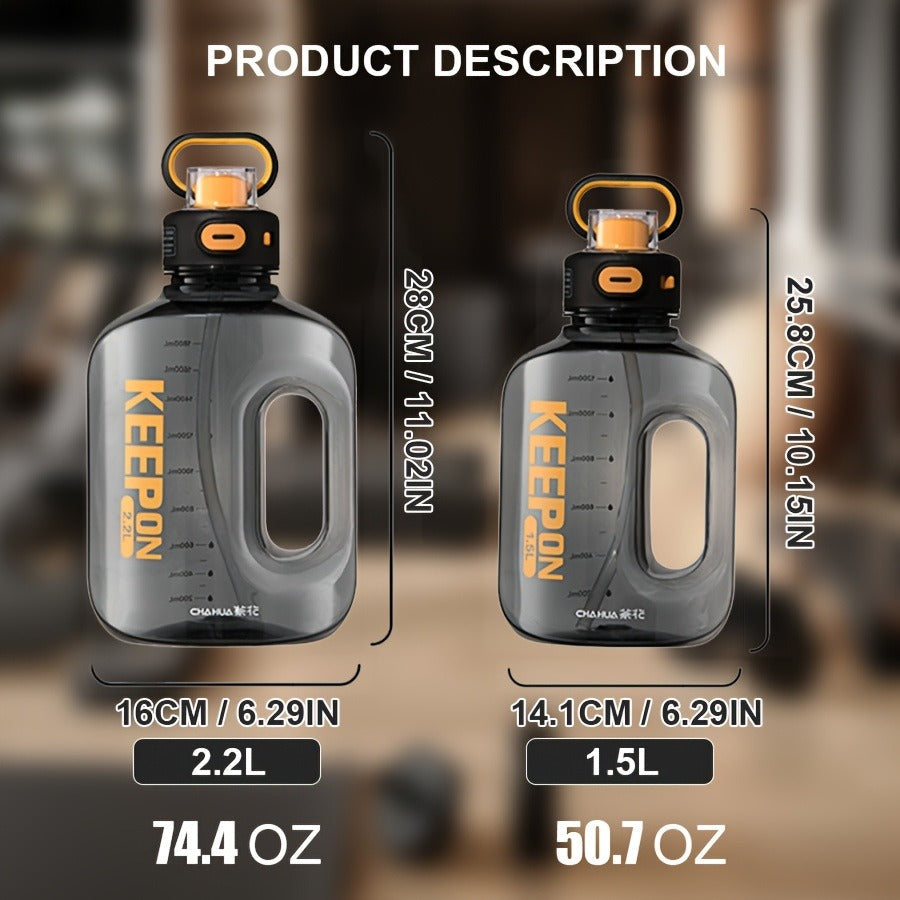 Large Sports Water Bottle with Straw Lid Handle 1500ml 2200ml Leak-Proof Lockable Food-Grade PP PC Hydration Bottle for Gym Fitness Hiking