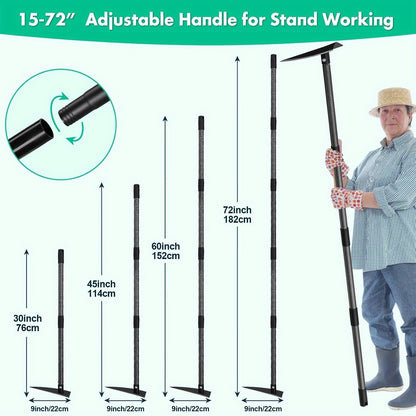 Garden Hoe Triangle Carbon Steel with Adjustable 15-72 Inch Long Handle, Sharp Triangular Blade for Weeding
