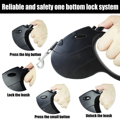 Retractable Dog Leash 16ft for Small & Medium Dogs – Non-Slip Grip, 360° Swivel Hook, One-Hand Lock, Up to 30 lbs