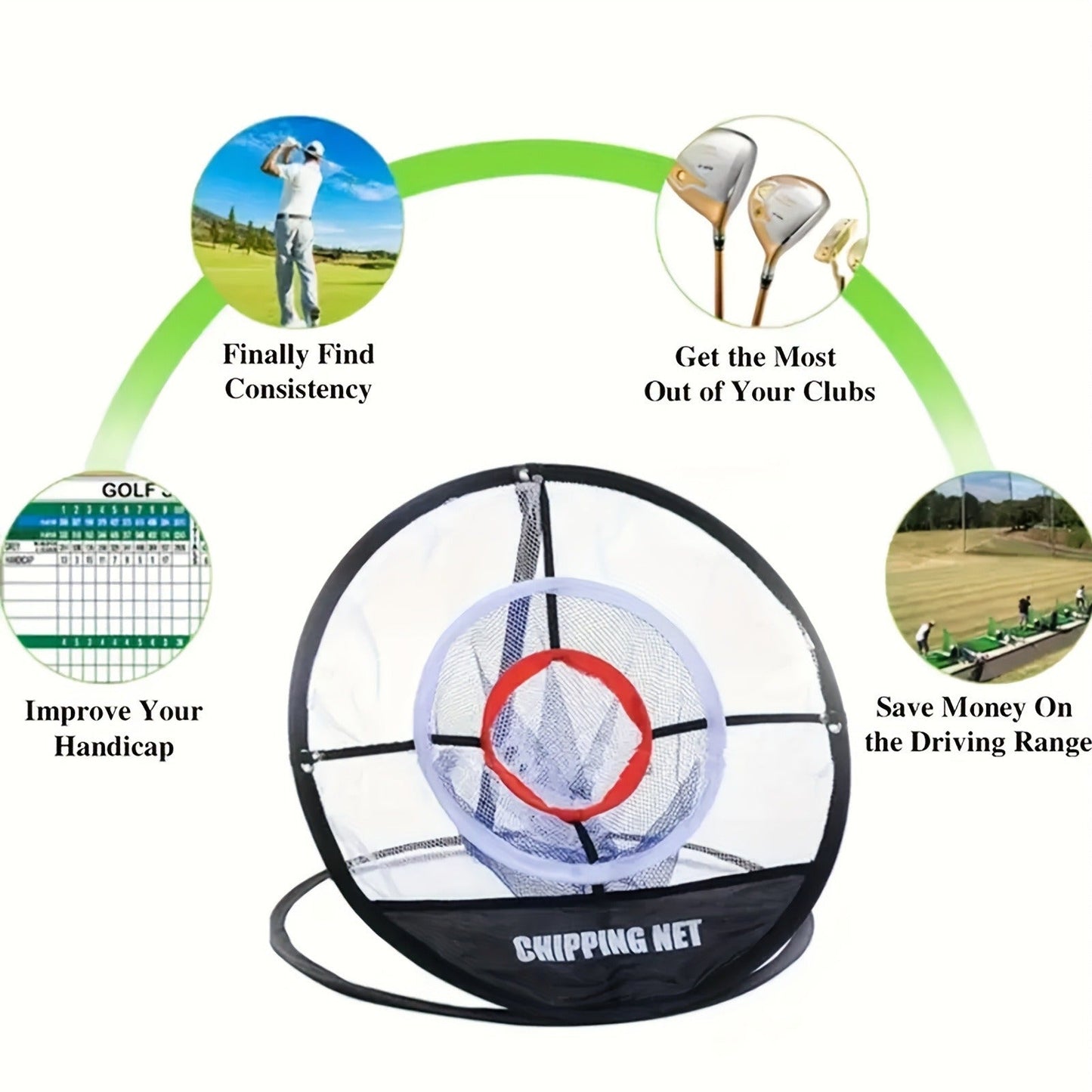 Portable Folding Golf Ball Pick Up Net – Golf Training Target Retrieval Net with Fixing Tool for Indoor & Outdoor Swing Practice