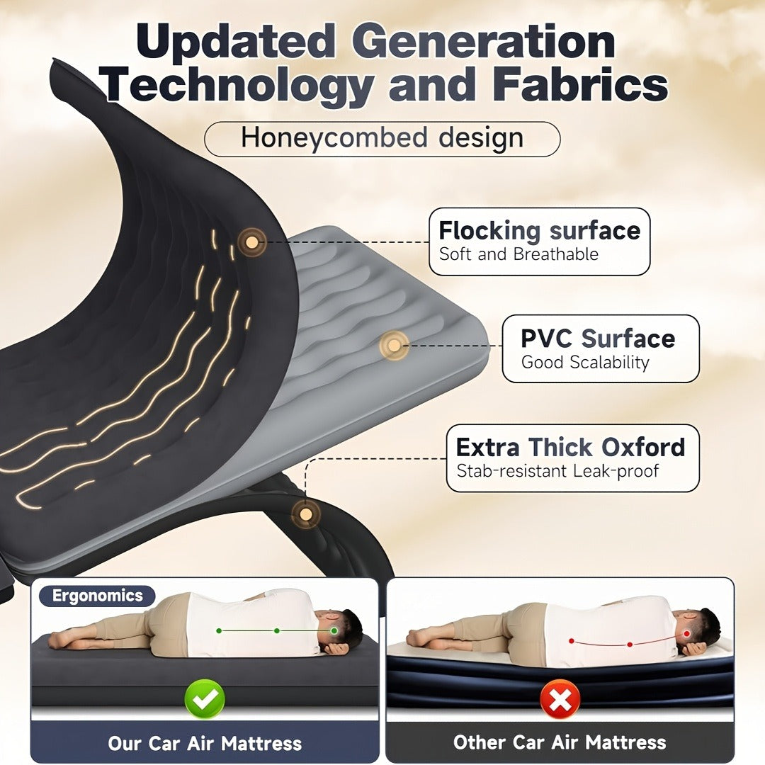Back-Seat Car Inflatable Mattress with Two Pillows, Air Pump and Carry Bag in Black or Dark Blue