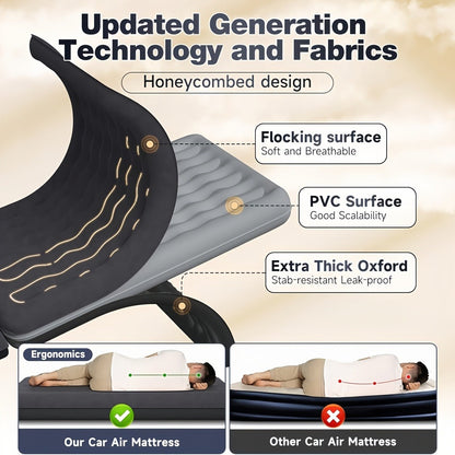 Back-Seat Car Inflatable Mattress with Two Pillows, Air Pump and Carry Bag in Black or Dark Blue