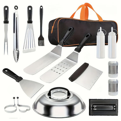 17-, 34- or 41-Piece Teppanyaki BBQ Tool Set with Griddle Spatulas, Press Domes and Carry Bag