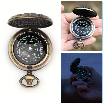 Vintage Pocket Compass Luminous Indicator – Compact Outdoor Navigation Tool for Hiking, Camping, Mountaineering & Adventures