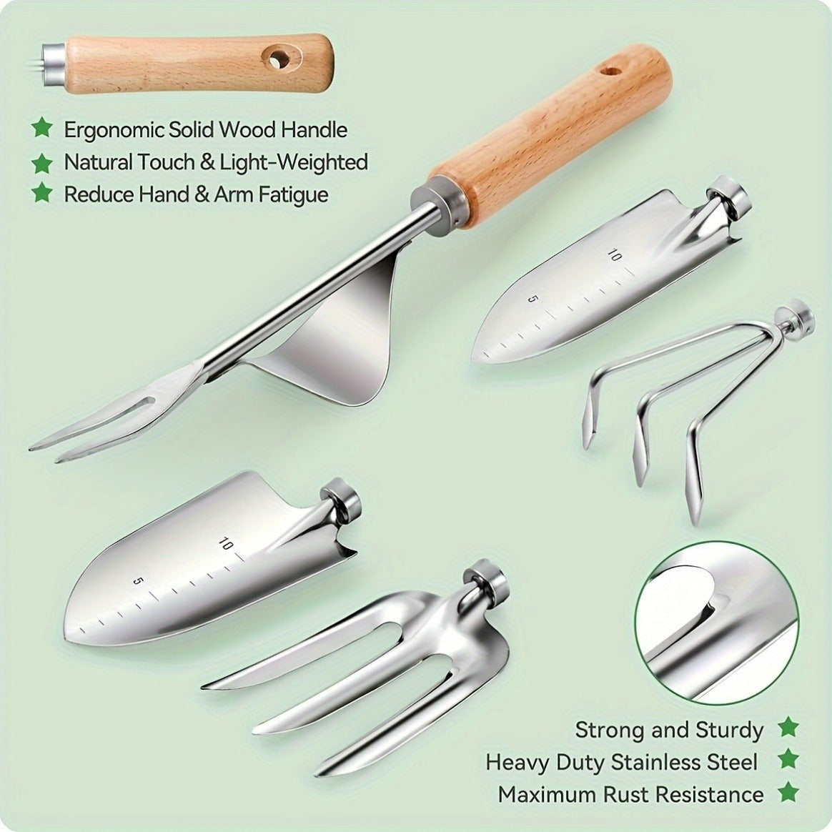Gardening Kit 9-Piece with Gloves & Carry Bag | Heavy Duty Rust-Resistant Garden Tool Set Trowel Weeder Pruner Rake | Planting Gift