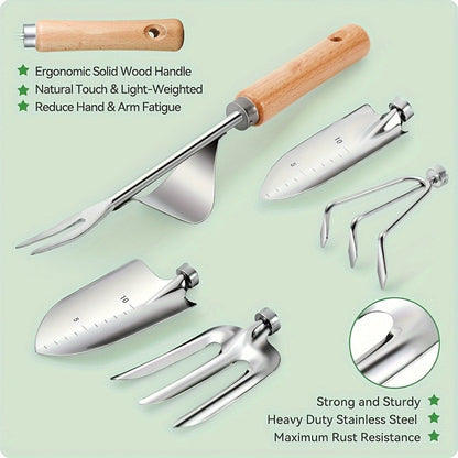 Gardening Kit 9-Piece with Gloves & Carry Bag | Heavy Duty Rust-Resistant Garden Tool Set Trowel Weeder Pruner Rake | Planting Gift