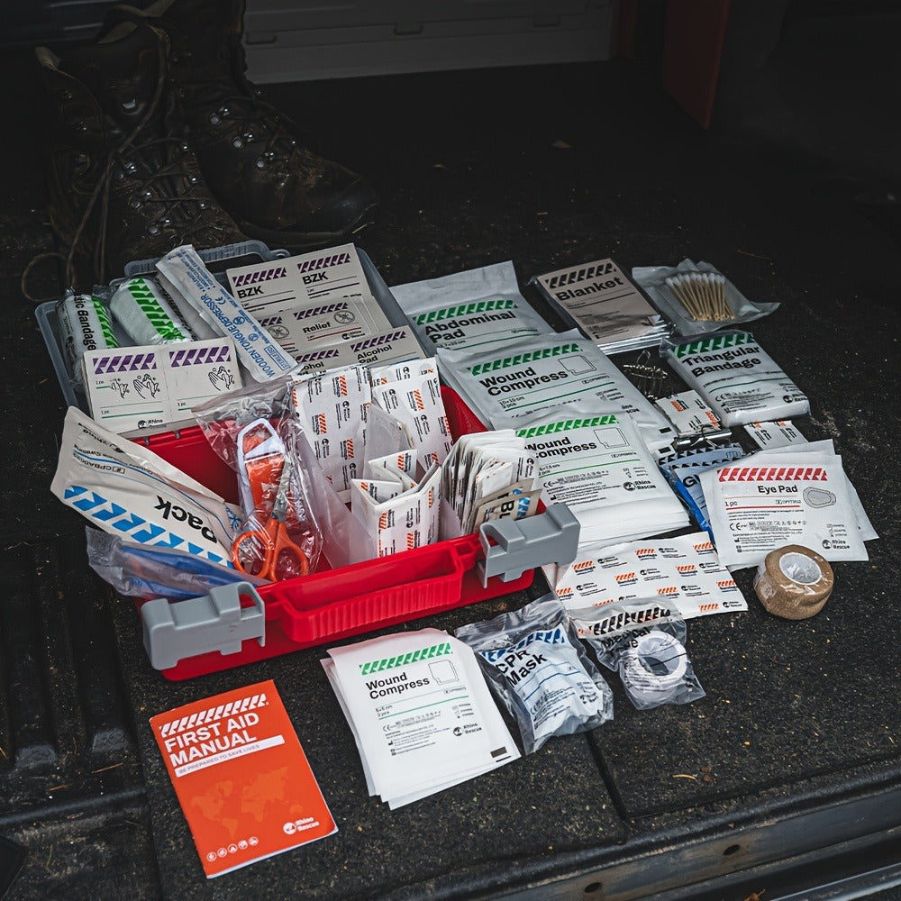 RHINO RESCUE 266-Piece First Aid Kit with Clear Handled Hard Case, Divided Trays and Packed Supplies