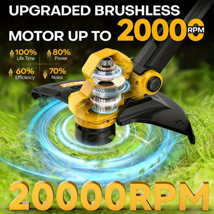 Cordless String Trimmer for DeWalt 20V Max, 12-Inch 20000RPM Brushless 3-in-1 Weed Eater with Auto-Feed