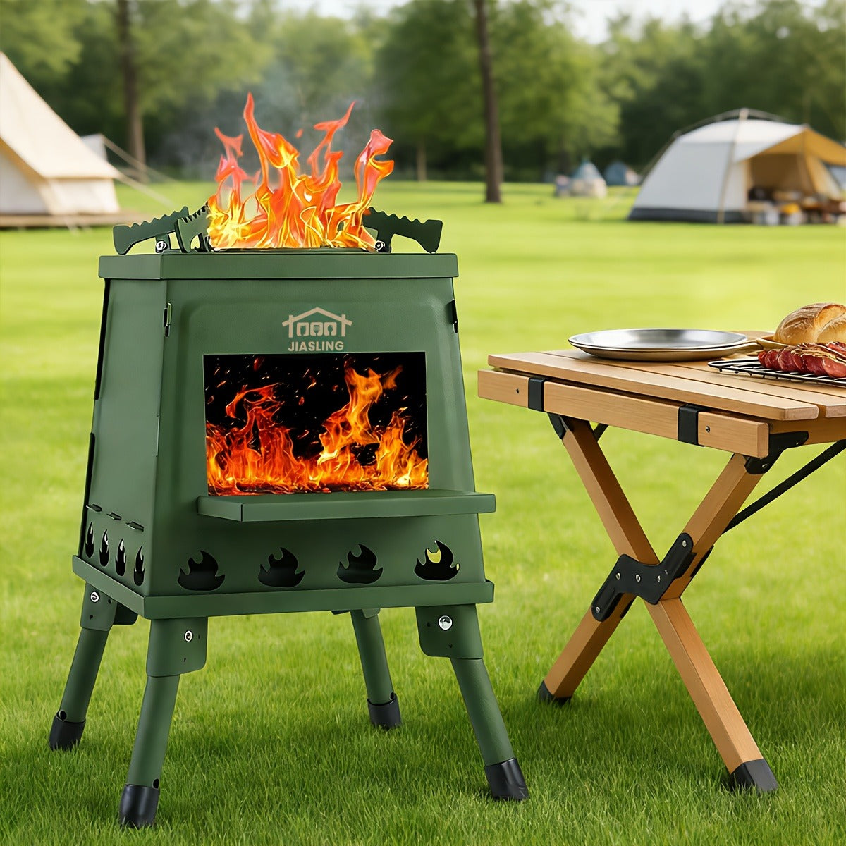 Foldable Wood Burning Camp Stove, Portable Outdoor Cooking Rocket Stove for Camping, Hiking, Picnics, BBQ & Travel