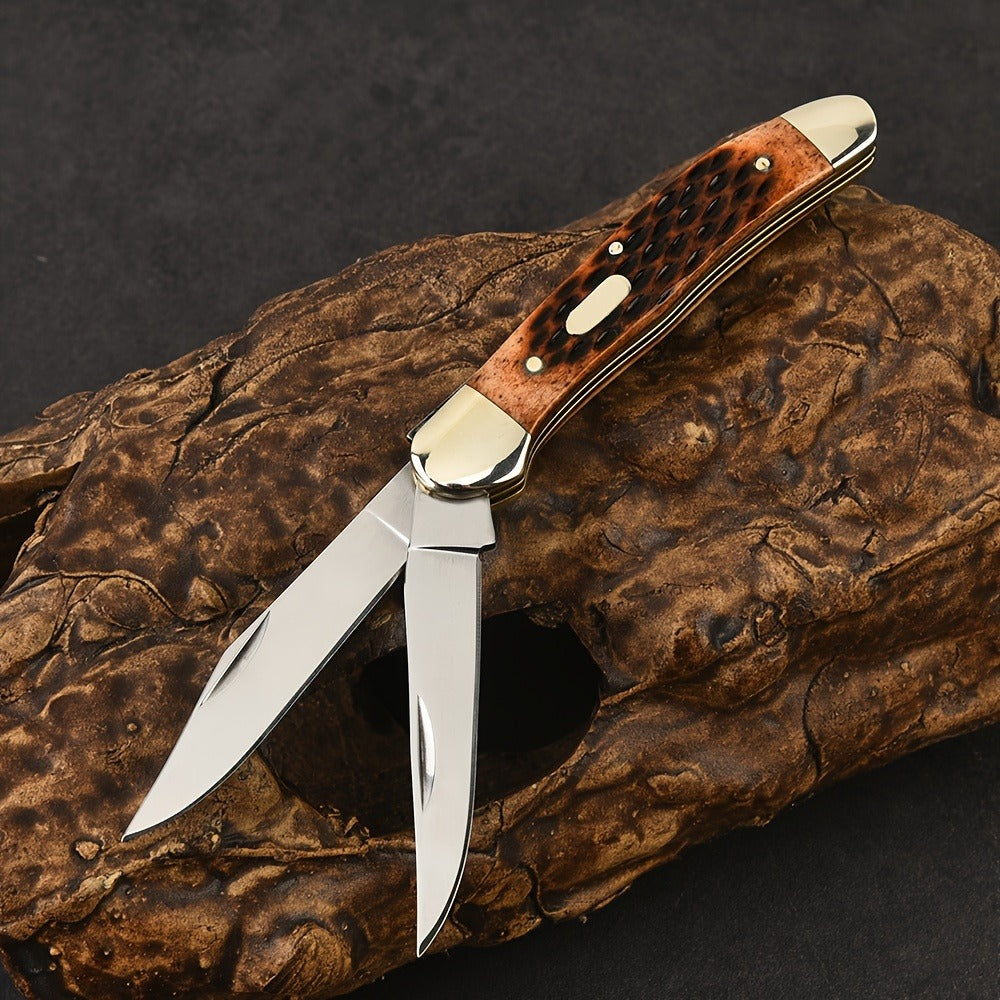 Folding Pocket Knife Handcrafted Multi-Tool with White Copper Finish, Wood Grain & Cow Bone Handle – Portable EDC Blade for Camping