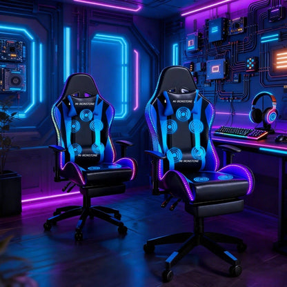 Gaming Chair with 7-Point Vibration Massage, Bluetooth Speakers, RGB Lighting, Footrest and 400lb Rating