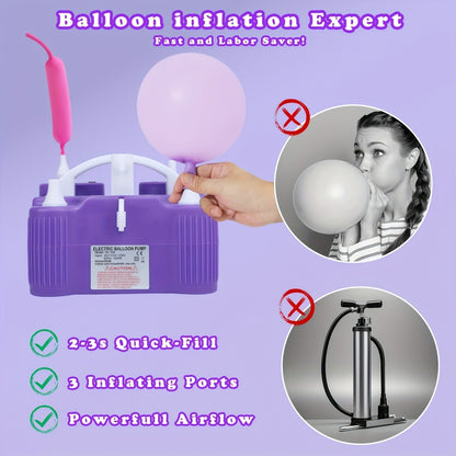 Electric Balloon Pump 3-in-1 Triple Inflating Ports | Fast Air Inflator Deflator for Latex Foil 260Q Balloons Swimming Rings Air Mattress |