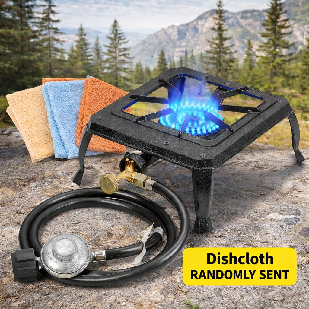 Propane Camping Stove High BTU Outdoor Gas Cooker Single or Double Burner CSA Listed Regulator Hose for Garden, Patio and Yard Use