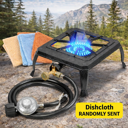 Propane Camping Stove High BTU Outdoor Gas Cooker Single or Double Burner CSA Listed Regulator Hose for Garden, Patio and Yard Use