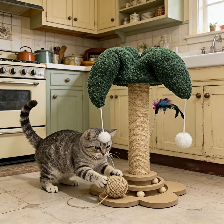 Cat Scratching Post Sisal Vertical Clown Hat Design, Wear-Resistant Cat Scratch Board with Cat Climbing Frame & Teaser Toy