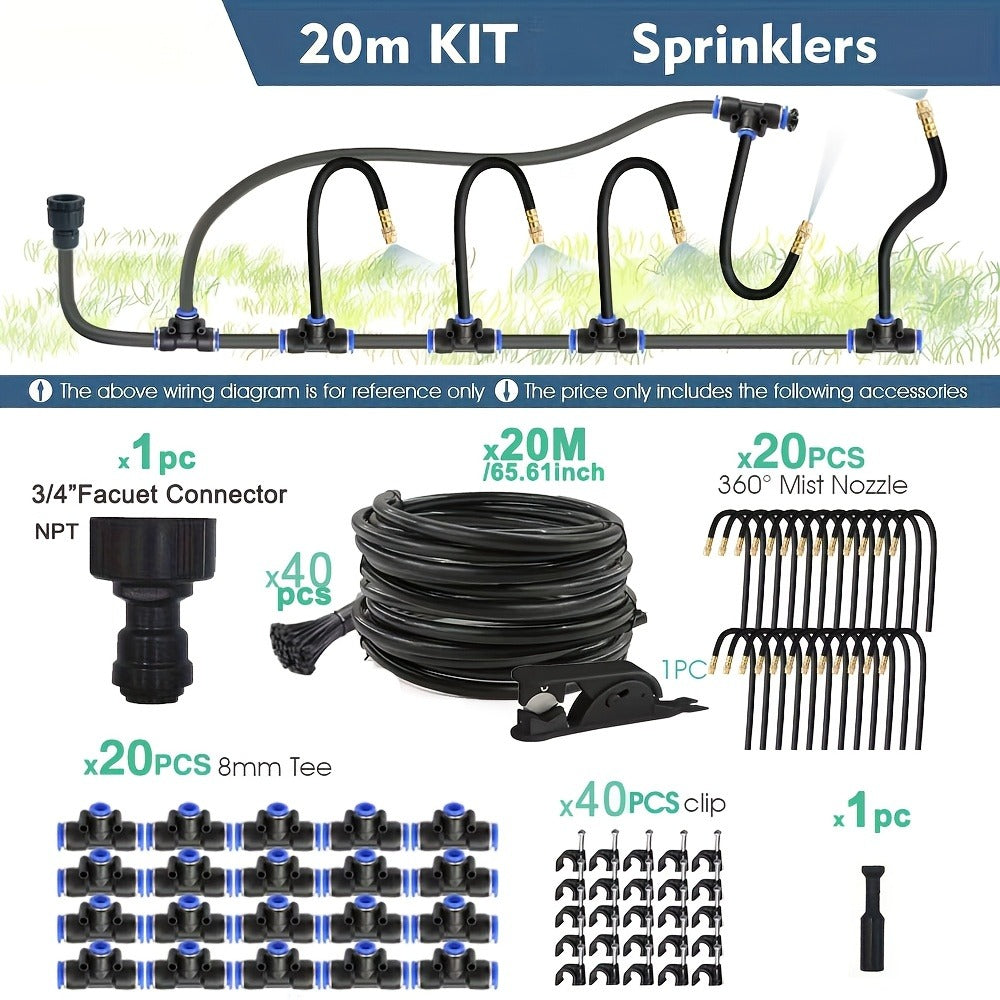 Drip Irrigation Kit Automatic Watering System Garden Sprinkler Misting Atomization Hose 5m, 20m