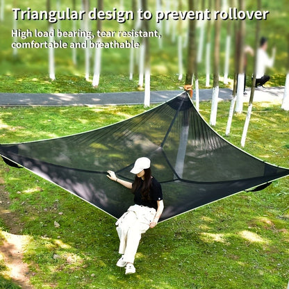 Outdoor Triangle Hammock Multi-Person – Large Aerial Tree Tent, Mesh Swing Camping Hammock for Backyard, Camping & Relaxing