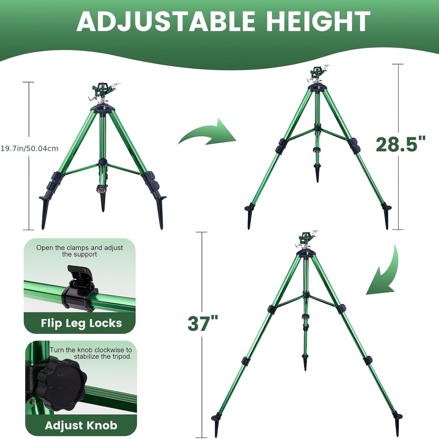 Impact Sprinkler Tripod 360° Zinc Head Lawn Yard Irrigation Flip Lock, for Garden, Lawn and Yard Watering