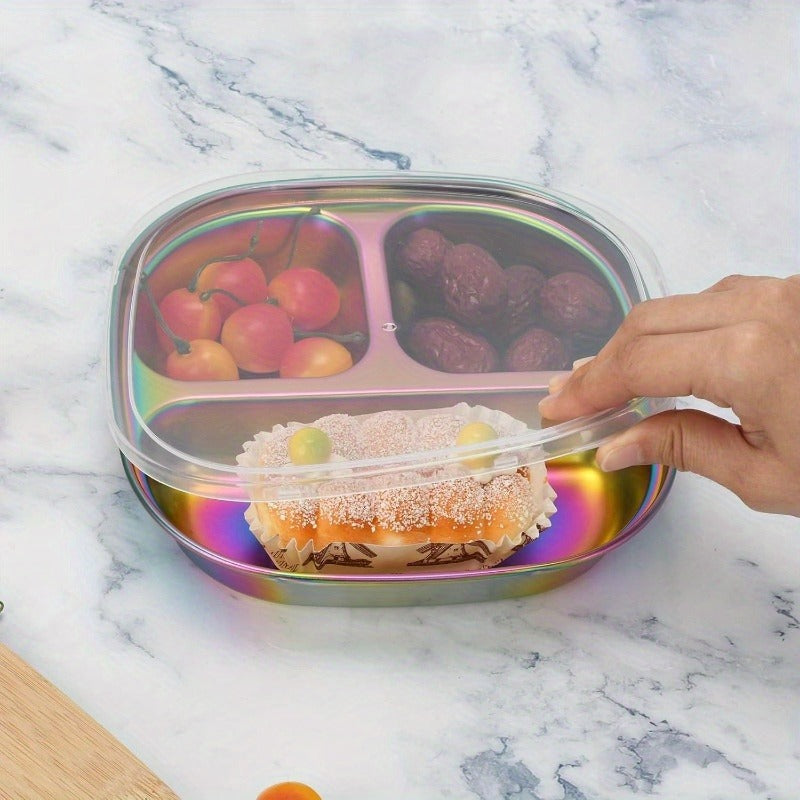 Divided Plates Stainless Steel Set of 4 with Lids – Kids Adults Portion Control Trays, for Home Cooking, Dining and Outdoor Meals