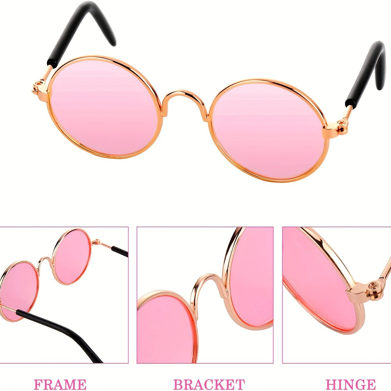 Pet Sunglasses 10-Pack Round Metal Retro Shades for Cats & Dogs – Assorted Colors Classic Hippie Glasses for Cosplay, Parties & Photo Props