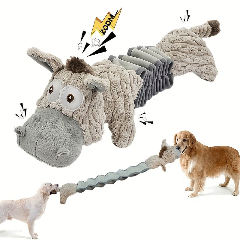 Dog Chew Toy Donkey Plush Squeaky Stretch Toy for Dogs – Durable Soft Stuffed Animal Chew Toy for Small Medium Large Dogs
