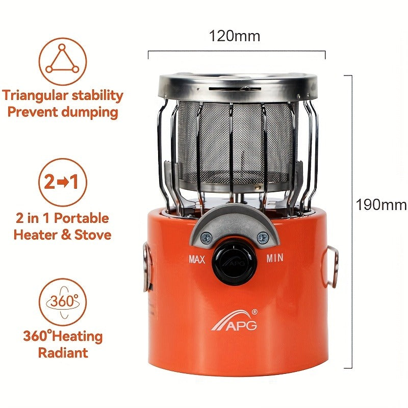 Portable Propane Camping Heater Stove 2-in-1 with Temperature Control, Compact Outdoor Cooking & Heating Unit