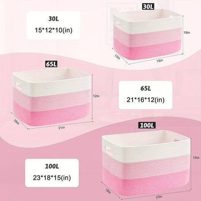 Storage Bag, Open-Top Woven Organizer in 30L, 65L or 100L with Handles and Black, Pink, Gray or Blue Options