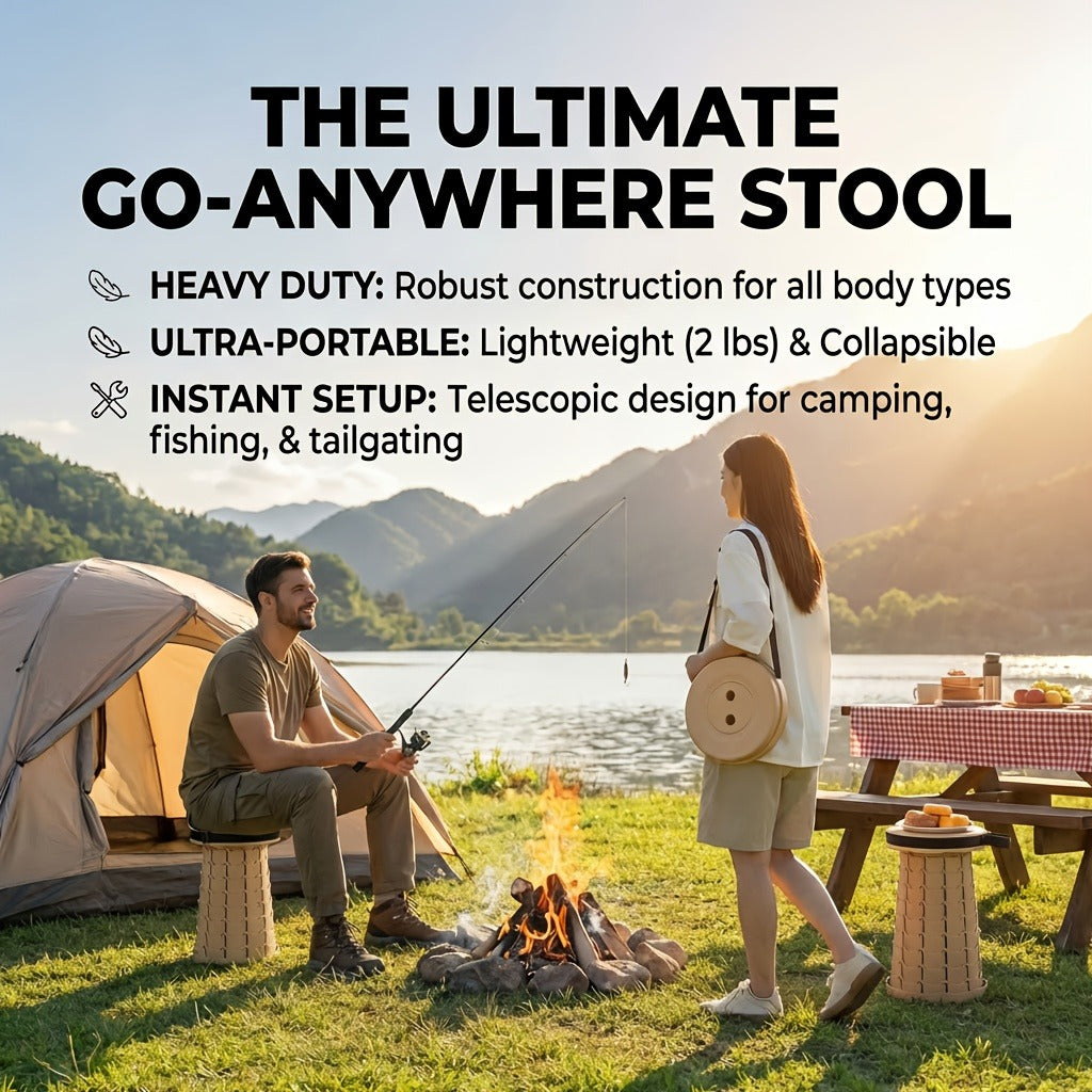 Collapsible Folding Camping Stool 2pcs | Max Load 400lbs Portable Telescopic Stool | Compact Plastic Seat for Travel Camping Hiking Fishing
