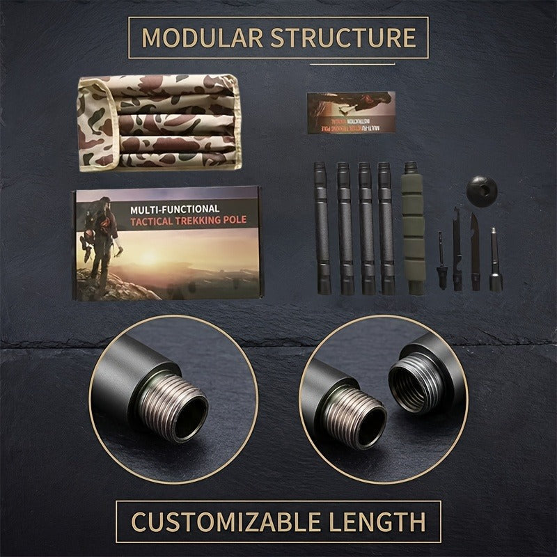 Tactical Trekking Pole Adjustable Hiking Stick | Titanium Alloy with Built-In Compass Canvas Storage Pouch & Combination Lock |