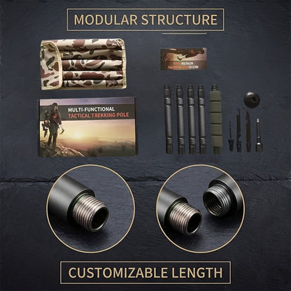 Tactical Trekking Pole Adjustable Hiking Stick | Titanium Alloy with Built-In Compass Canvas Storage Pouch & Combination Lock |