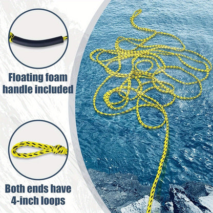 Heavy Duty Floating Tow Rope 60ft 2600lbs Breaking Strength 16-Strand UV Resistant Pre-Stretched for Towable Tubes Water Skis Wakeboards